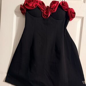 Fashion Nova Black Dress with Red Rose Details